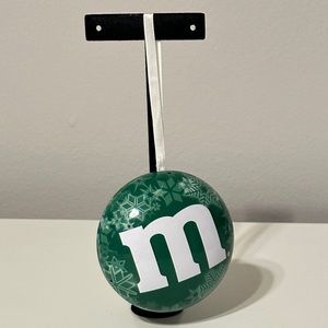 M & M Green and White Metal Candy Tin Christmas Ornament